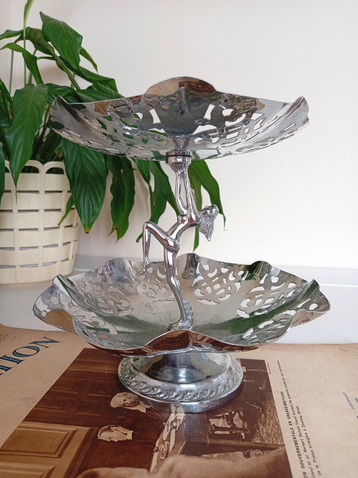 Art Deco Style Nude Lady Chrome Cake Stand