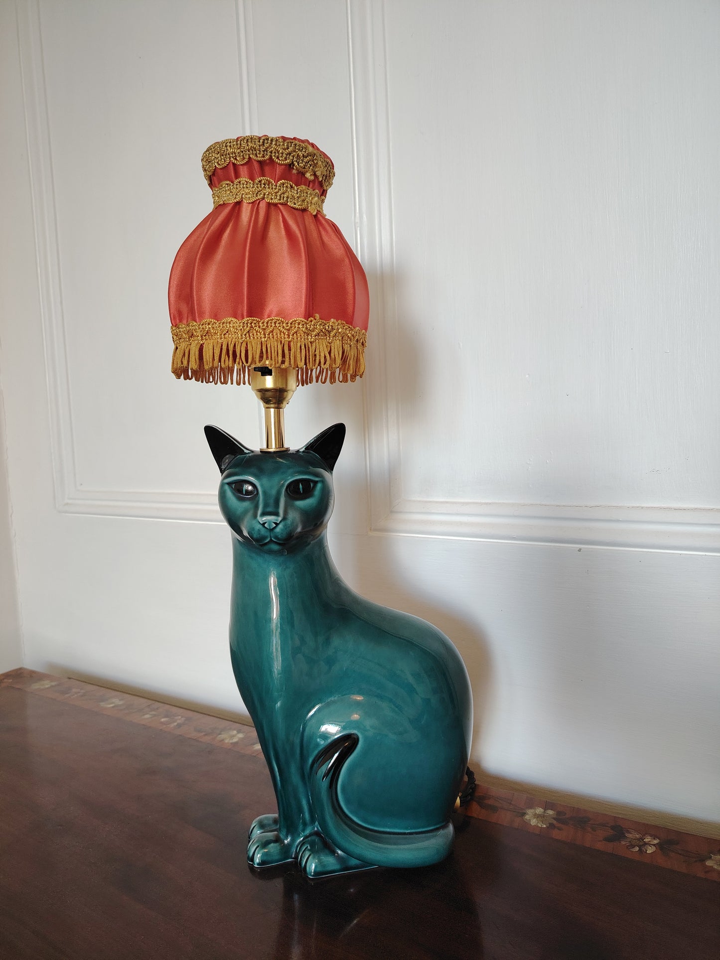 Stunning Blue Mid Century Poole Pottery Reworked Cat Lamp