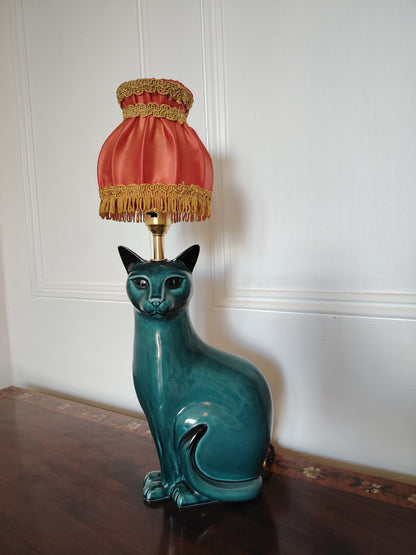 Stunning Blue Mid Century Poole Pottery Reworked Cat Lamp