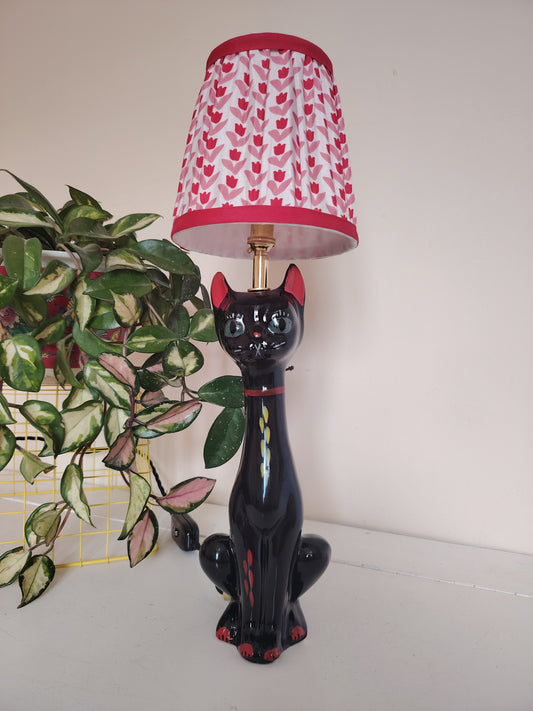 Vintage Upcycled Black Hand Painted Cat Lamp