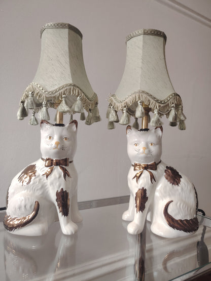 Pair of Vintage Mantle Cat upcycled lamps