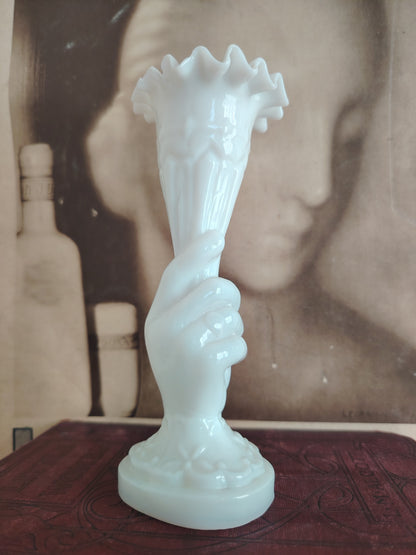 Small Victorian Milk Glass Hand Vase