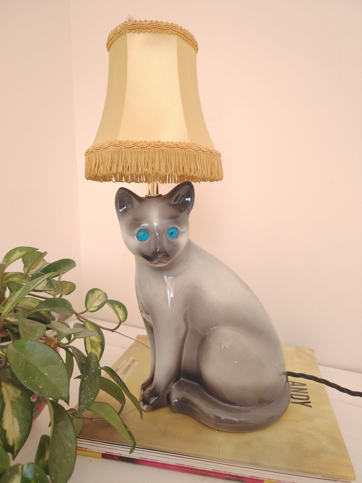 Large Vintage Reworked Siamese Cat Lamp