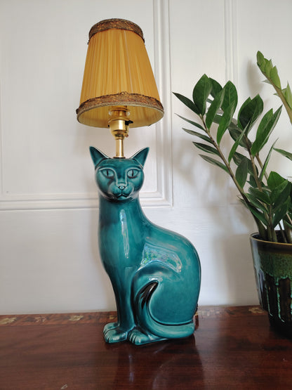 Stunning Blue Mid Century Poole Pottery Reworked Cat Lamp