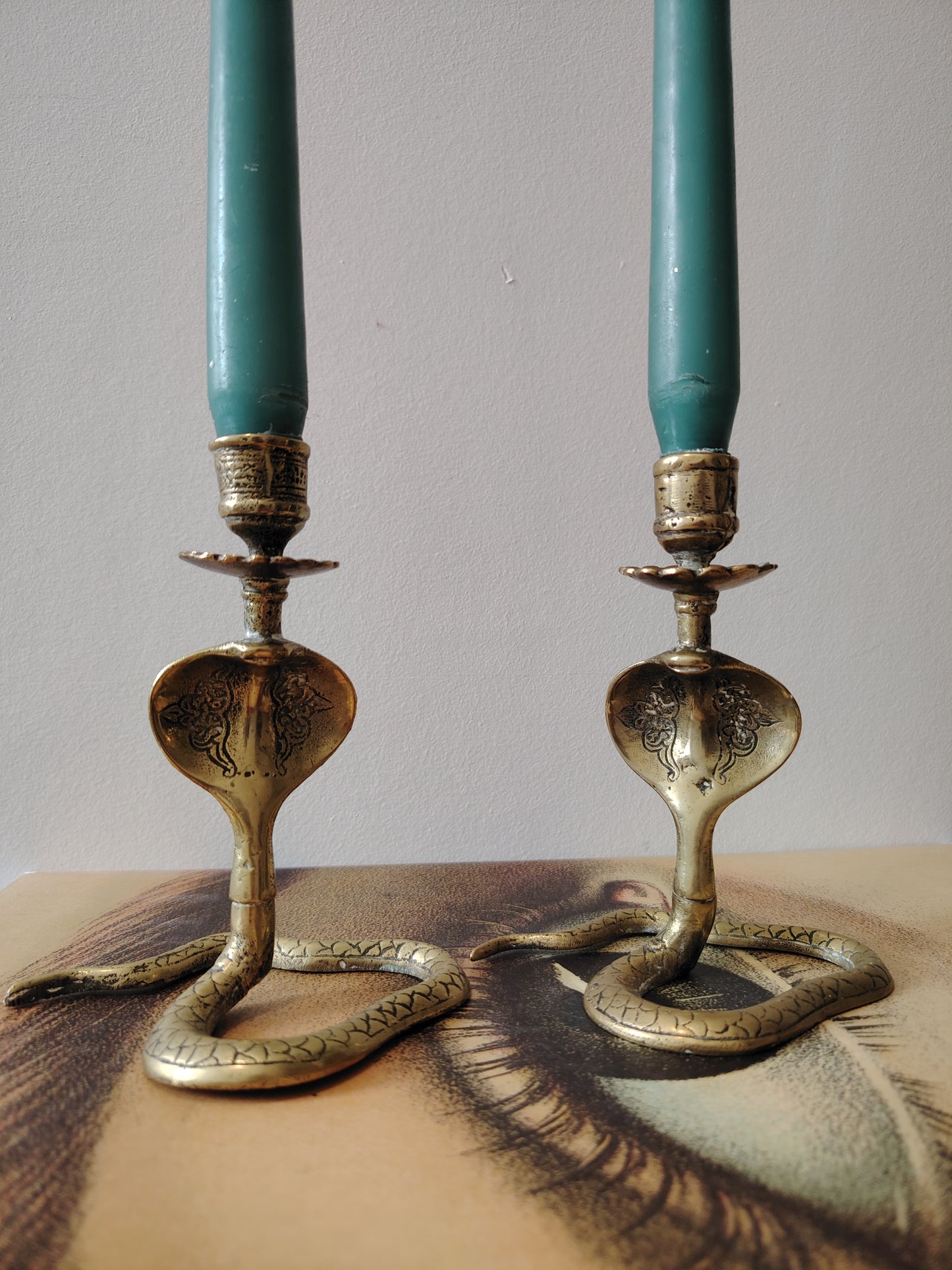 Pair of Solid Brass Python Candle Holders