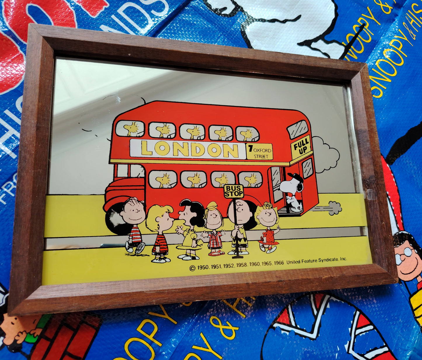 Rare Vintage 1960's Snoopy London Bus Picture Mirror