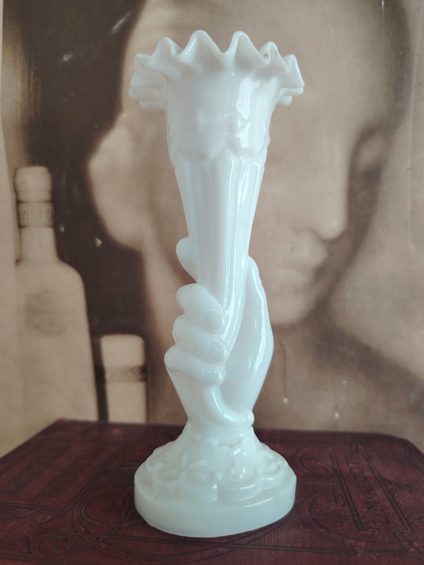 Small Victorian Milk Glass Hand Vase