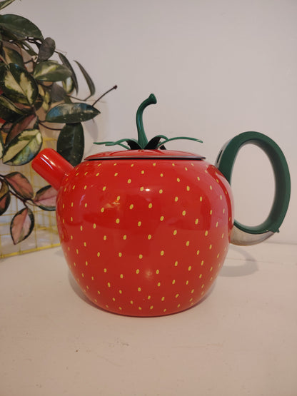 Amazing Vintage 80's Strawberry Enamel Teapot/ Kettle