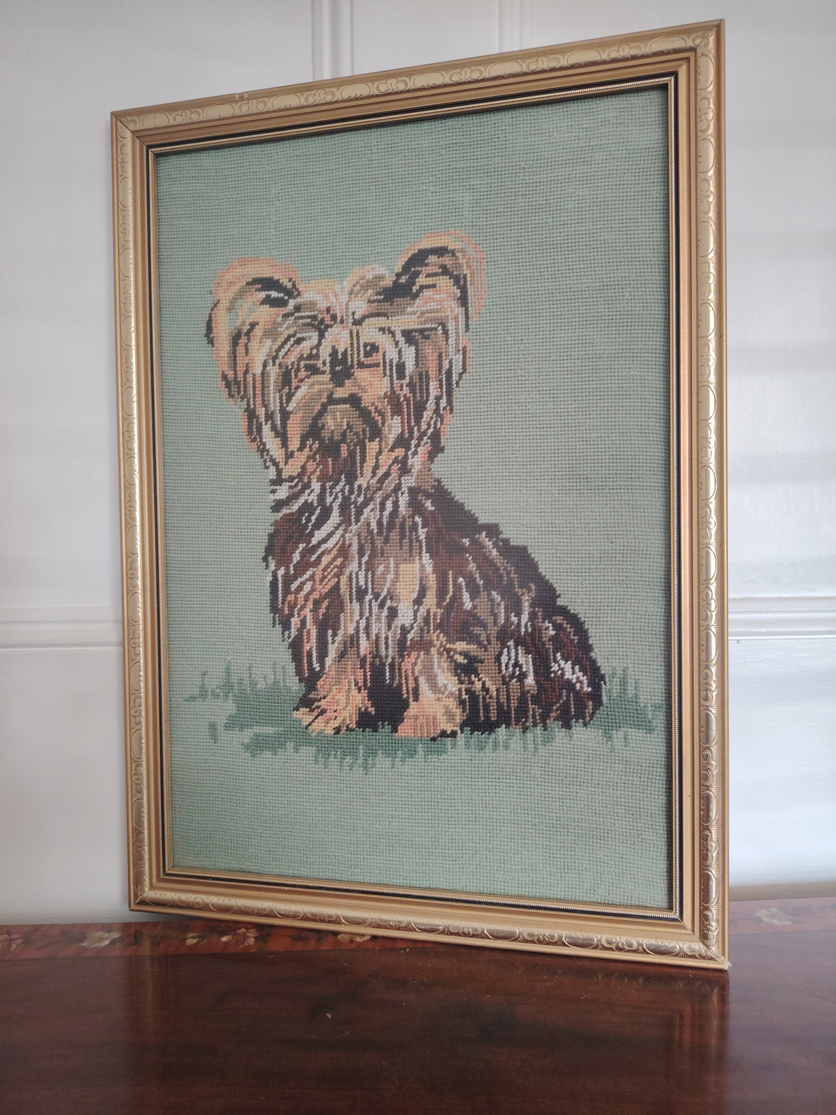 Large Vintage Kitsch Yorkie Framed Tapestry
