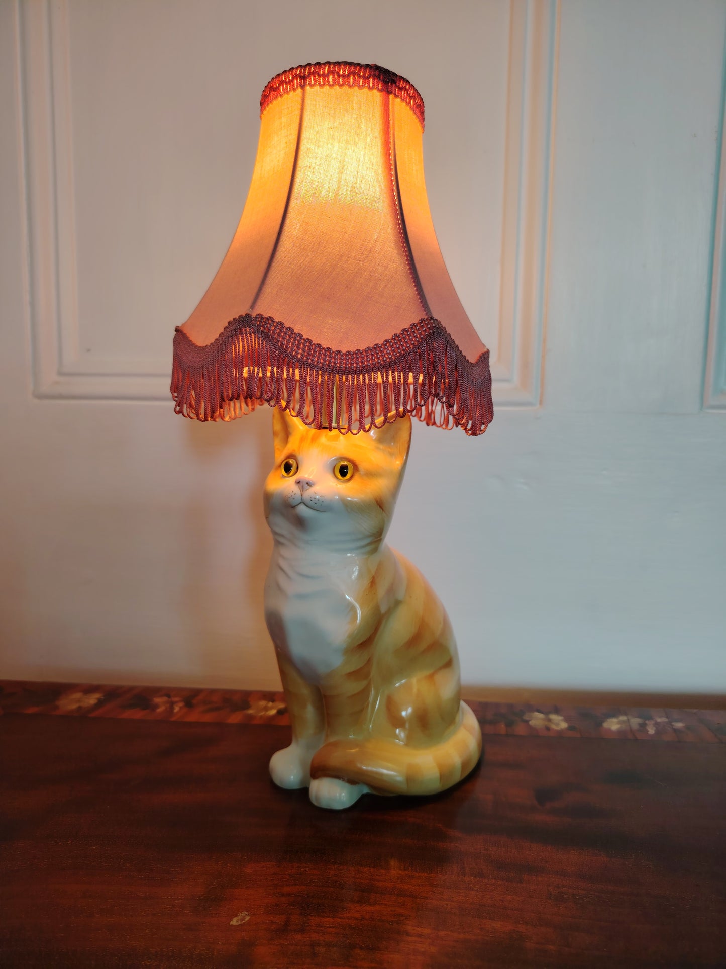 Vintage Reworked Small Ginger Cat Lamp