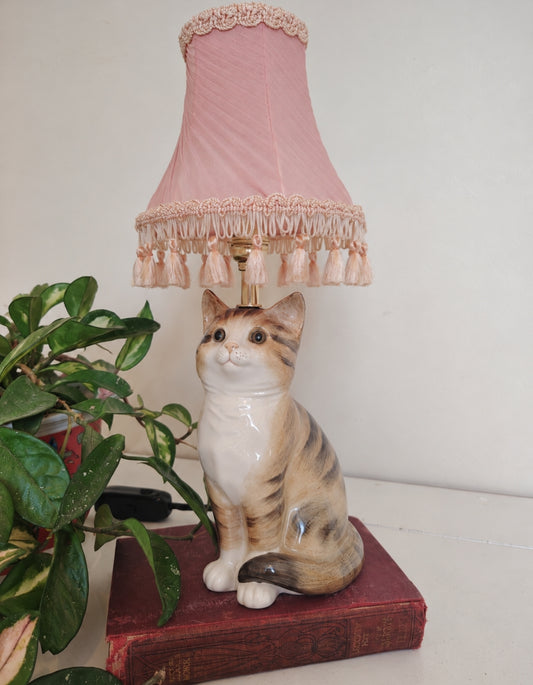 Vintage Reworked Small Tabby Cat Lamp