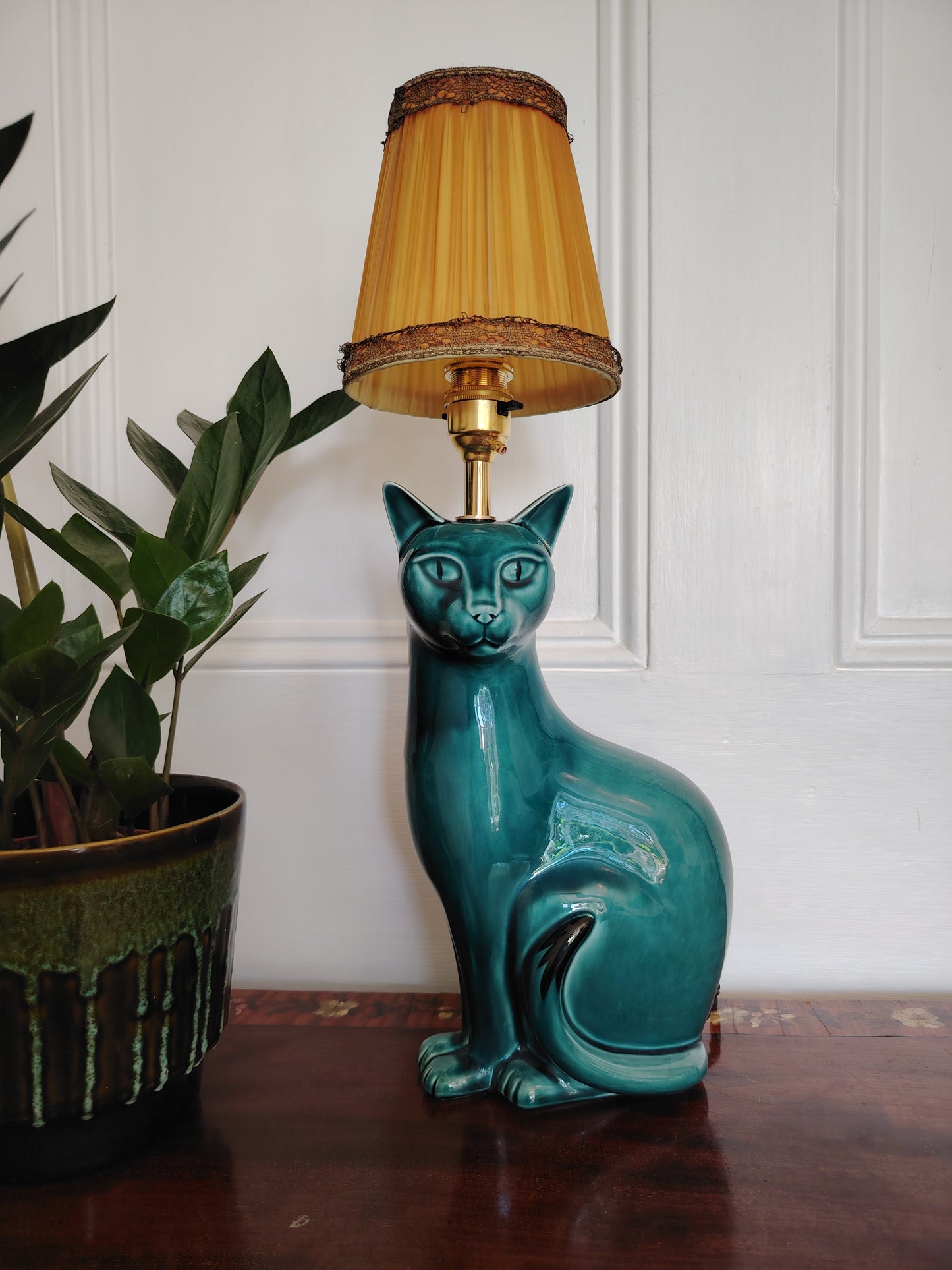 Stunning Blue Mid Century Poole Pottery Reworked Cat Lamp