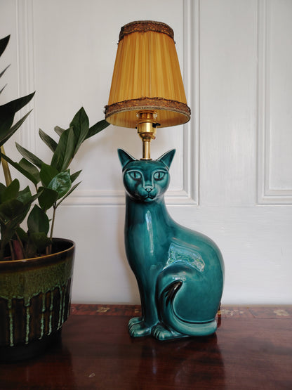 Stunning Blue Mid Century Poole Pottery Reworked Cat Lamp