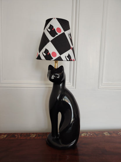 Vintage Reworked Black Cat Lamp with Handmade Shade ❤️🐈‍⬛