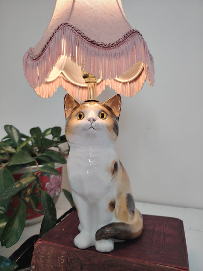 Vintage Reworked Small Calico Cat Lamp ✨