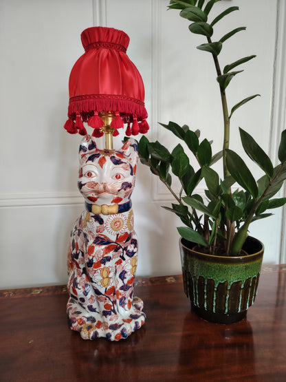 Reworked Antique Floral Imari Cat Lamp