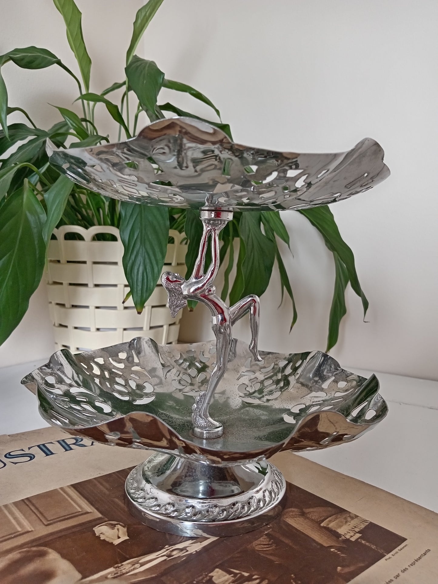 Art Deco Style Nude Lady Chrome Cake Stand