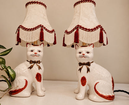 Vintage Pair of Reworked Staffordshire Style Cat Lamps 🎀✨