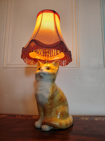 Vintage Reworked Small Ginger Cat Lamp