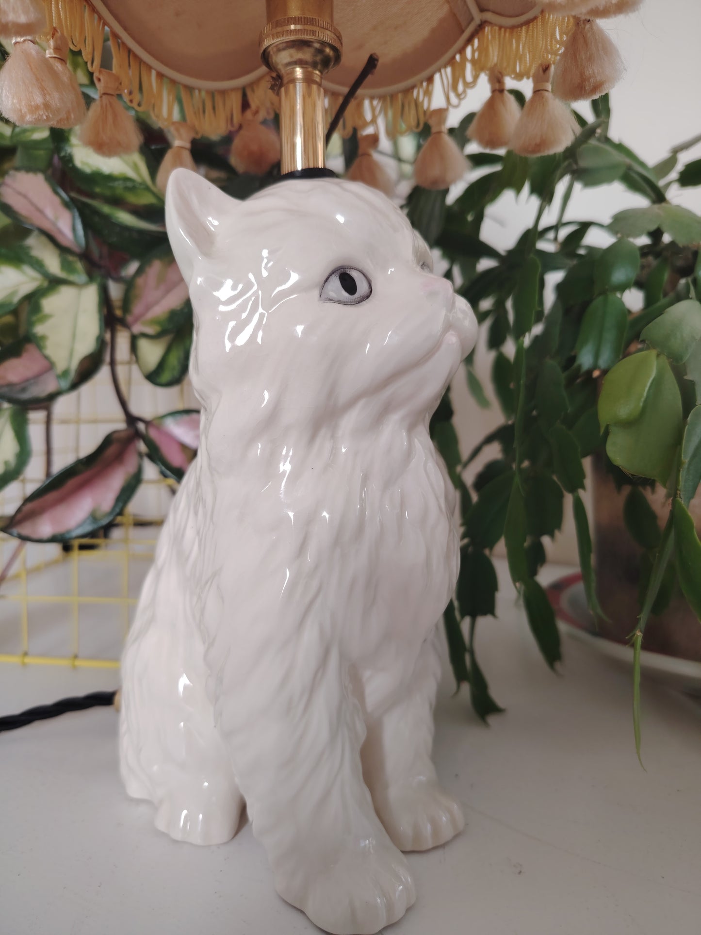 Vintage Upcycled White Kitten Lamp
