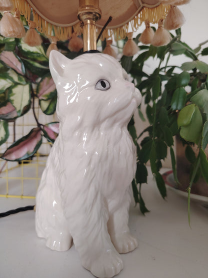 Vintage Upcycled White Kitten Lamp