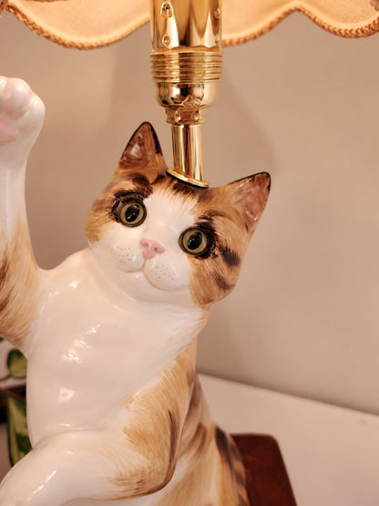 Vintage Reworked Playful Tabby Cat Lamp