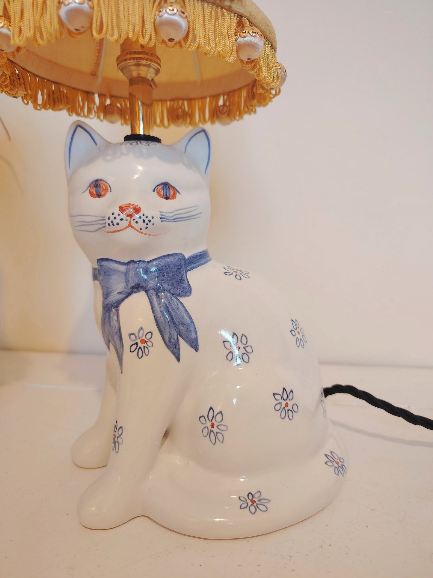 Pair of Vintage Upcycled Floral Cat Lamps