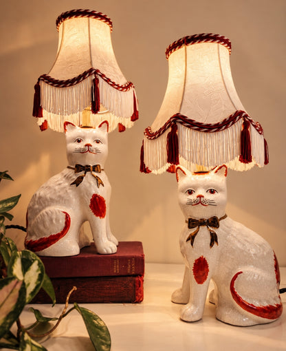Vintage Pair of Reworked Staffordshire Style Cat Lamps 🎀✨
