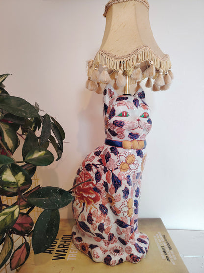 Upcycled Antique Floral Imari Cat Lamp
