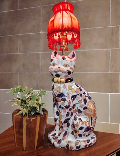 Reworked Antique Floral Imari Cat Lamp
