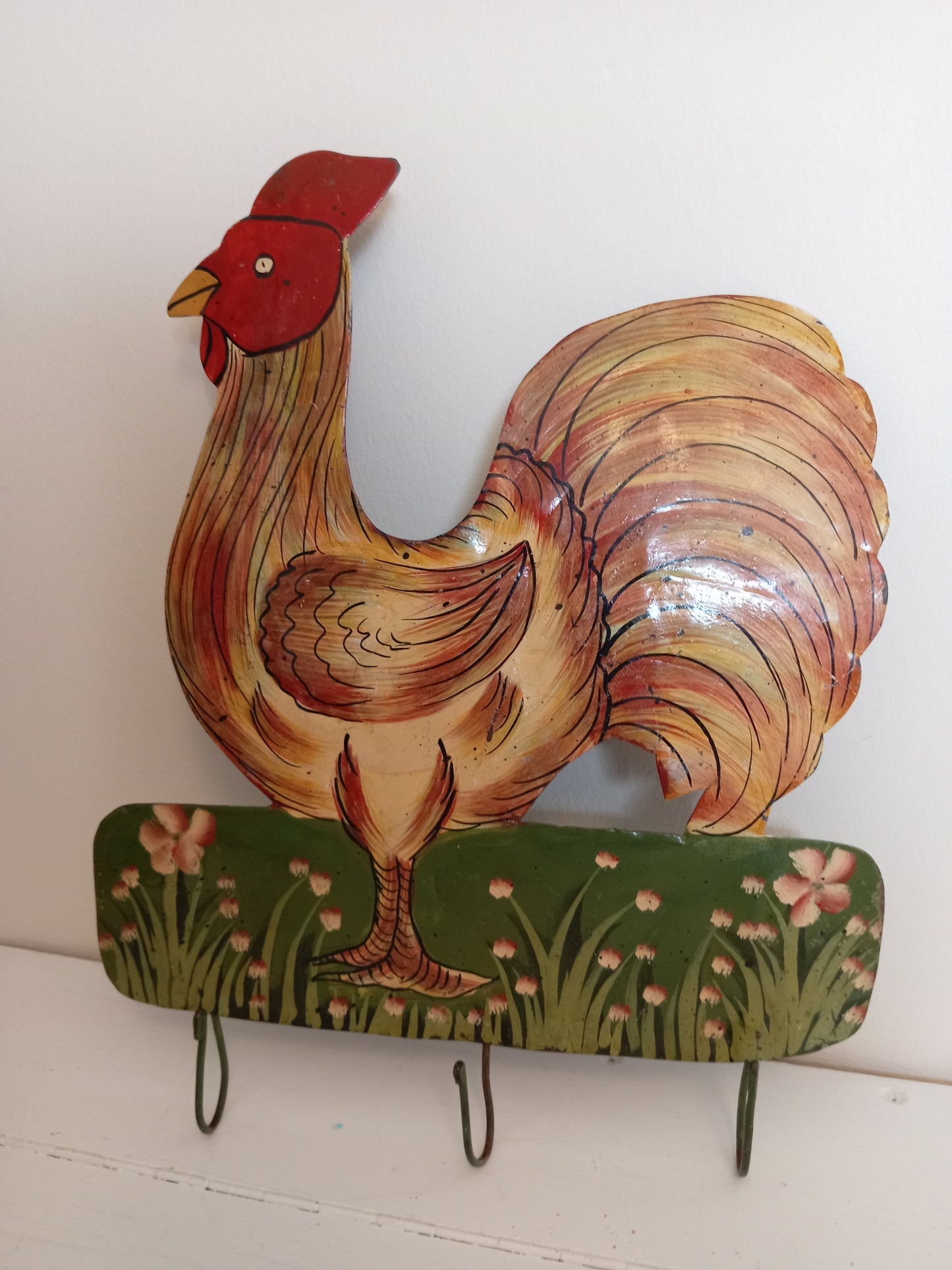 Vintage Hand Painted Metal Chicken Hook