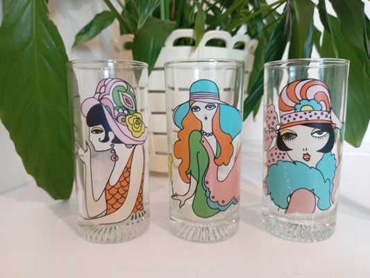 Trio of Vintage Groovy Lady Tumblers