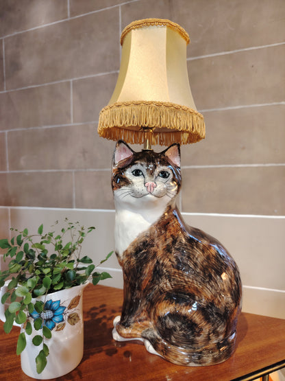 Large Vintage Reworked Hand Painted  Cat Lamp