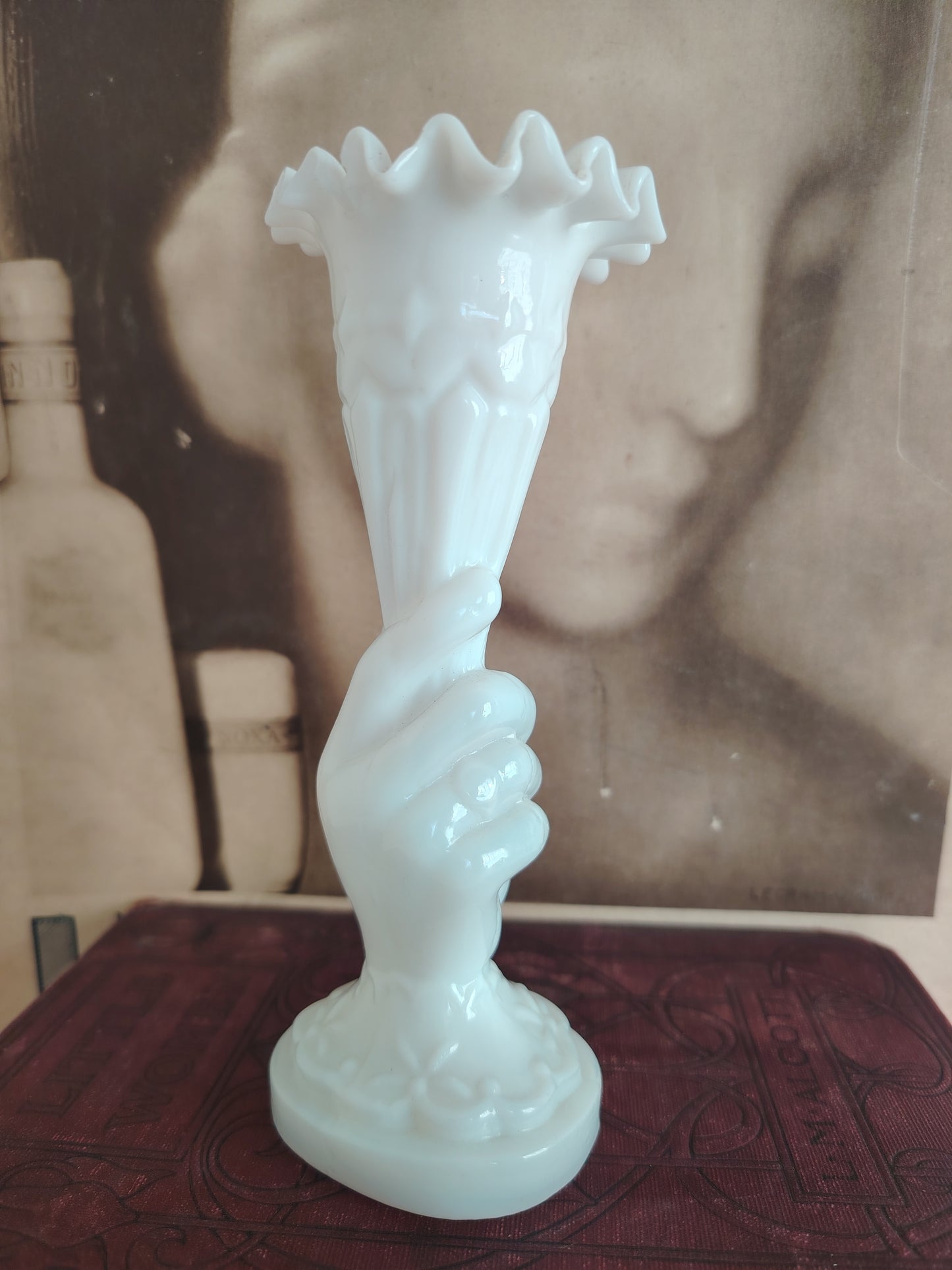 Small Victorian Milk Glass Hand Vase