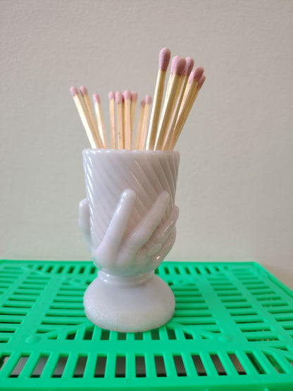 French Antique Milk Glass Hand Match Holder