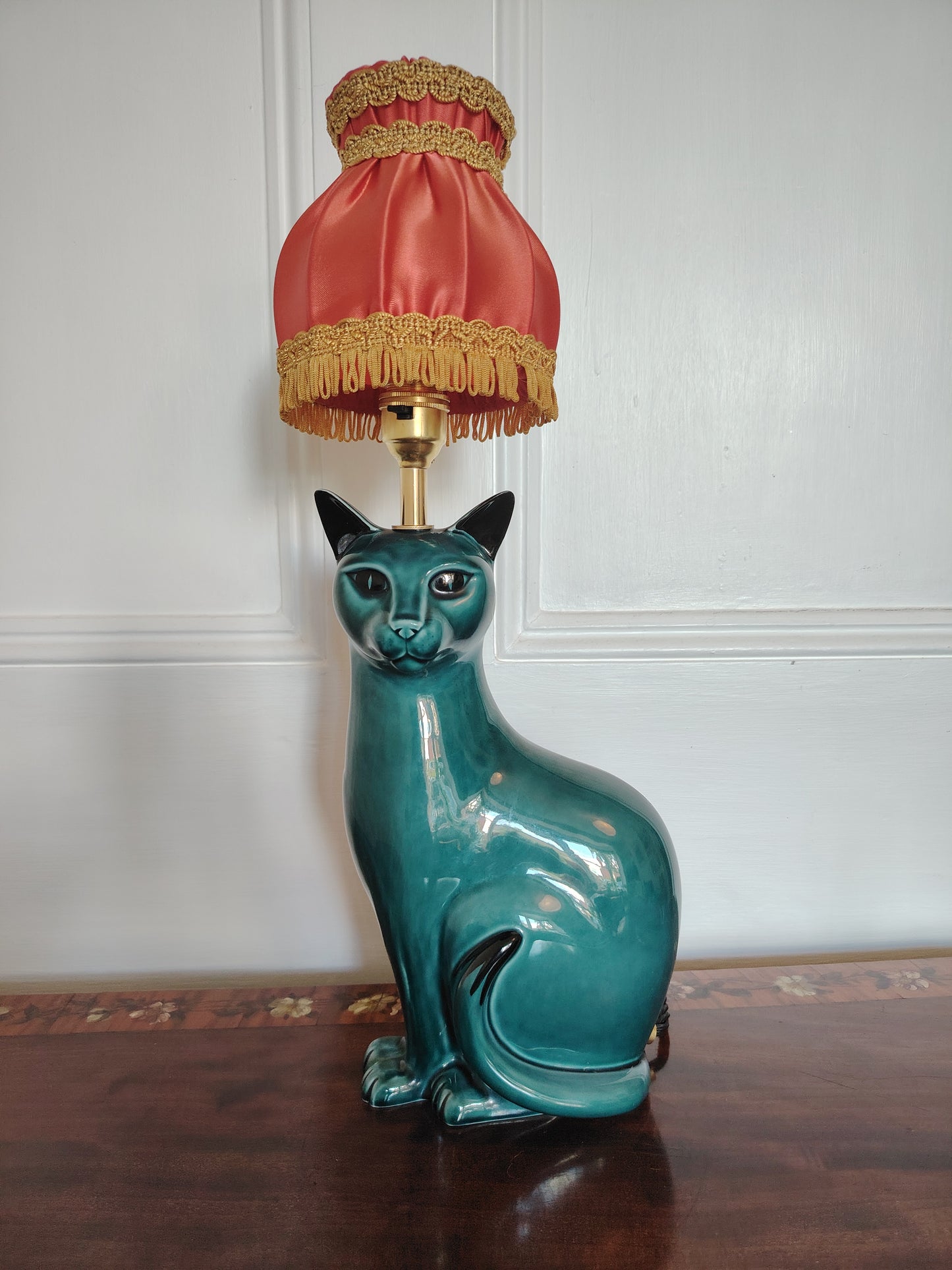 Stunning Blue Mid Century Poole Pottery Reworked Cat Lamp