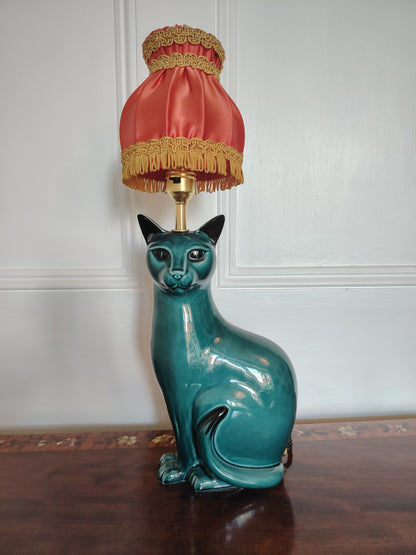 Stunning Blue Mid Century Poole Pottery Reworked Cat Lamp