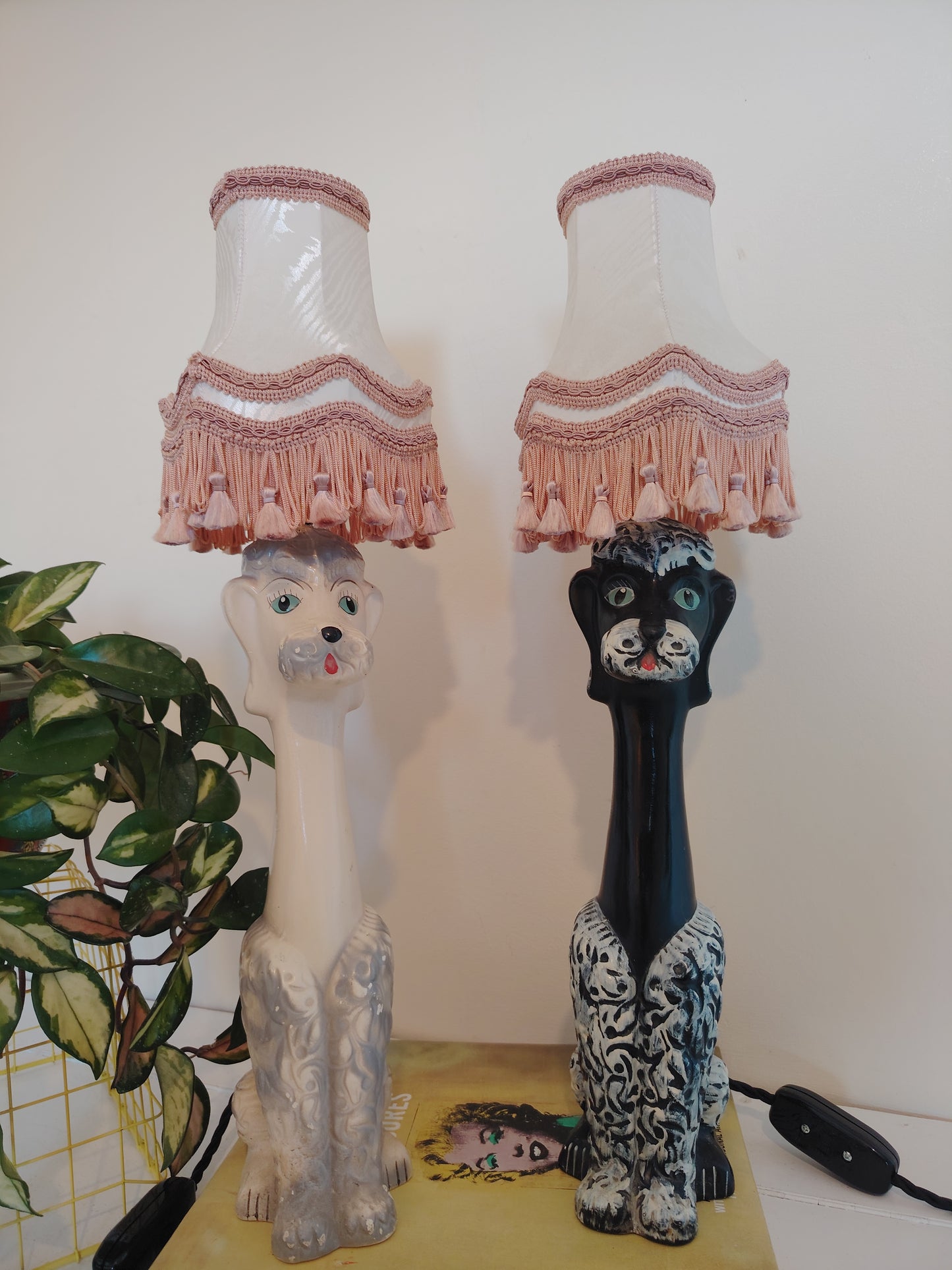 Tall Vintage 1950's Upcycled White Poodle Lamp