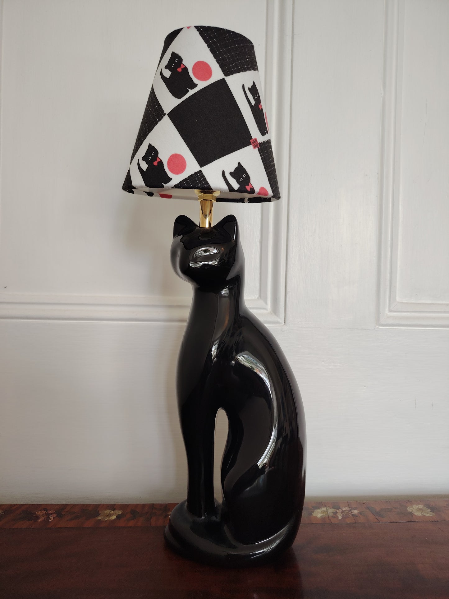 Vintage Reworked Black Cat Lamp with Handmade Shade ❤️🐈‍⬛