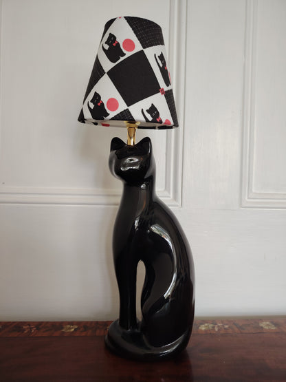 Vintage Reworked Black Cat Lamp with Handmade Shade ❤️🐈‍⬛