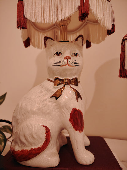 Vintage Pair of Reworked Staffordshire Style Cat Lamps 🎀✨
