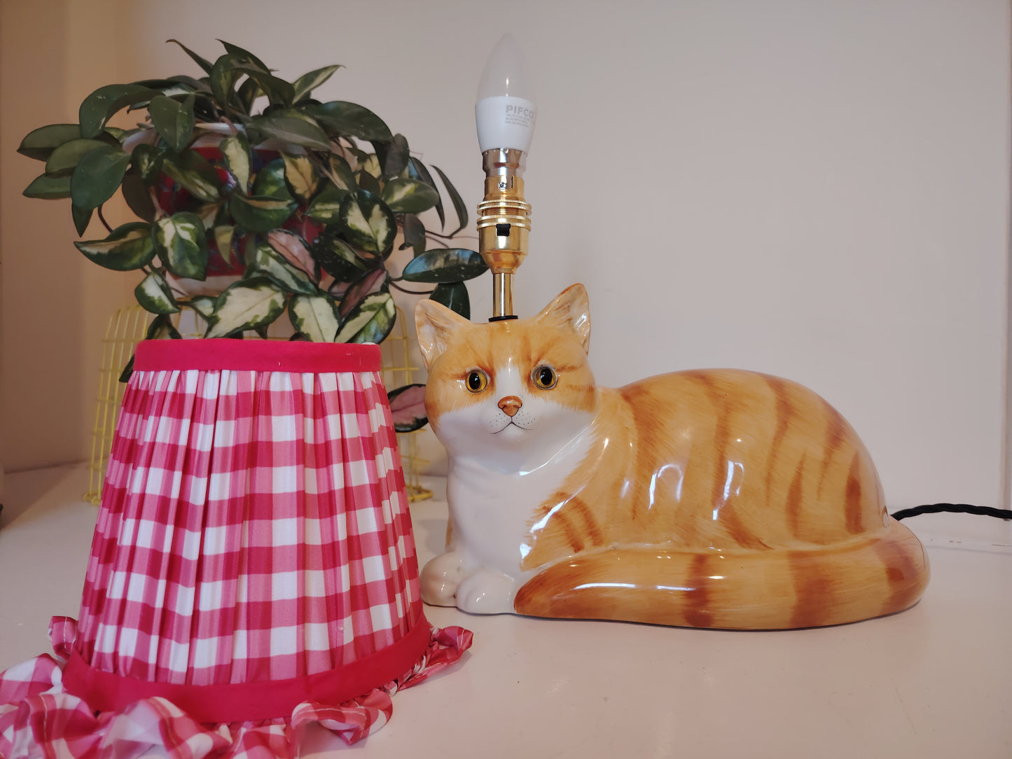 Large Ginger and White "Just Cats" Upcycled Cat Lamp
