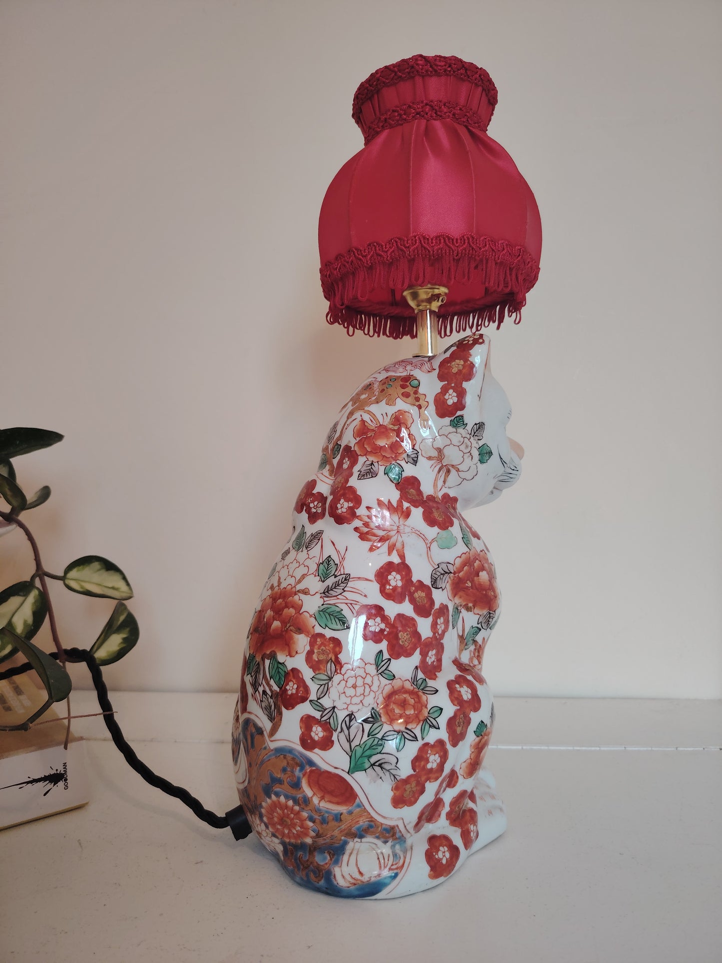 Reworked Antique Floral Imari Cat Lamp ❤️