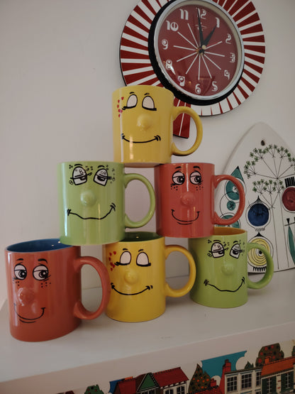 Set of 6 Vintage Colourful 90's Smiley Mugs