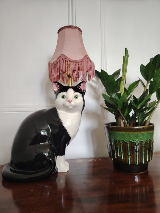 Large Vintage Reworked Tuxedo Cat Lamp