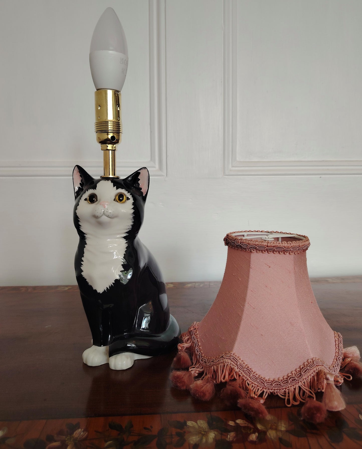 Vintage Reworked Small Tuxedo Cat Lamp