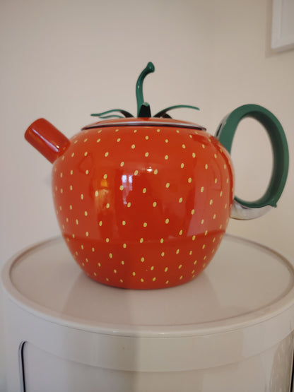 Amazing Vintage 80's Strawberry Enamel Teapot/ Kettle
