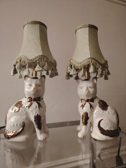 Pair of Vintage Mantle Cat upcycled lamps