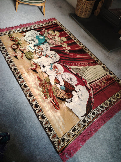 Large Vintage Velvet Kittens Rug/ Tapestry