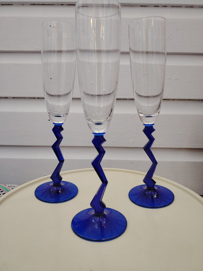 Trio of Vintage 80's Memphis Style Champagne Flutes